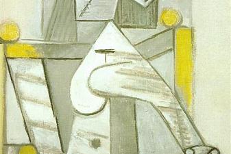 Seated woman with spelling book