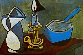 Jug, candle and enamel pan