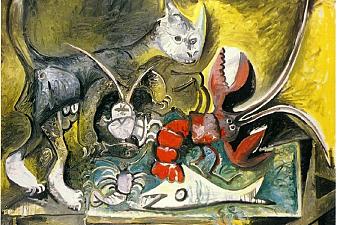 Still life with cat and lobster