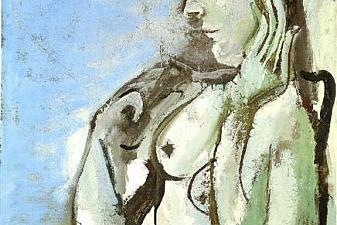 Female nude sitting in the armchair