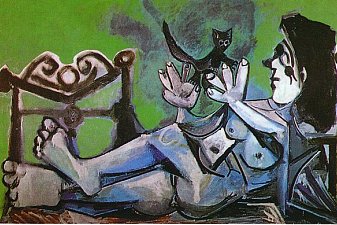 Lying female nude with cat