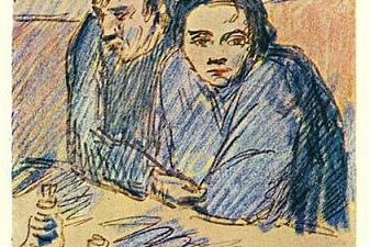 Man and woman in café (study)