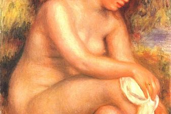 Bather drying her leg