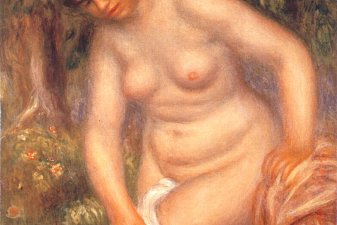 Bather drying herself