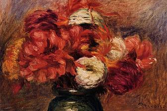 Flowers in a Green Vase Dahlilas and Asters