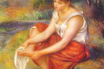 Girl wiping her feet
