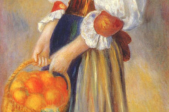 Girl with a basket of oranges