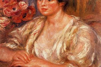 Madelaine in a White Blouse and a Bouquet of Flowers