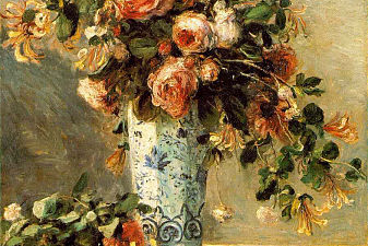 Roses and Jasmine in a Delft Vase