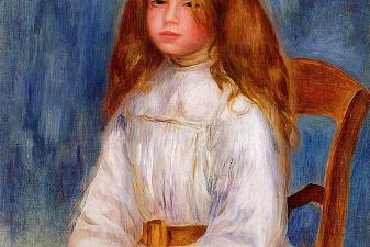 Seated Little Girl with a Blue Background