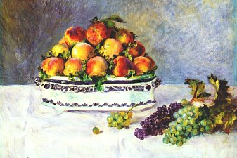 Still life with peaches and grapes
