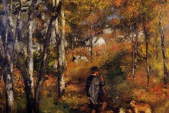 The Painter Jules Le Coeur Walking His Dogs in the Forest of Fontainebleau