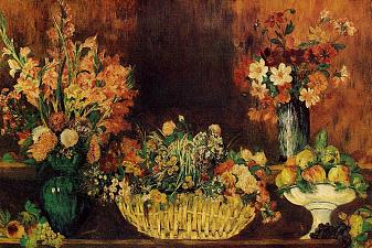 Vase, Basket of Flowers and Fruit
