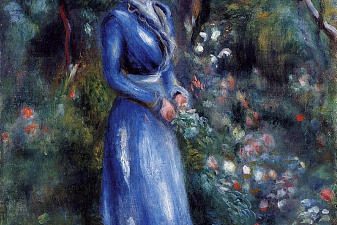 Woman in a Blue Dress, Standing in the Garden of Saint Cloud