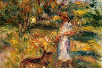 Woman in Blue and Zaza in a Landscape