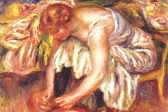 Woman tying her shoe