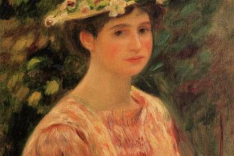Young Woman Wearing a Hat with Wild Roses
