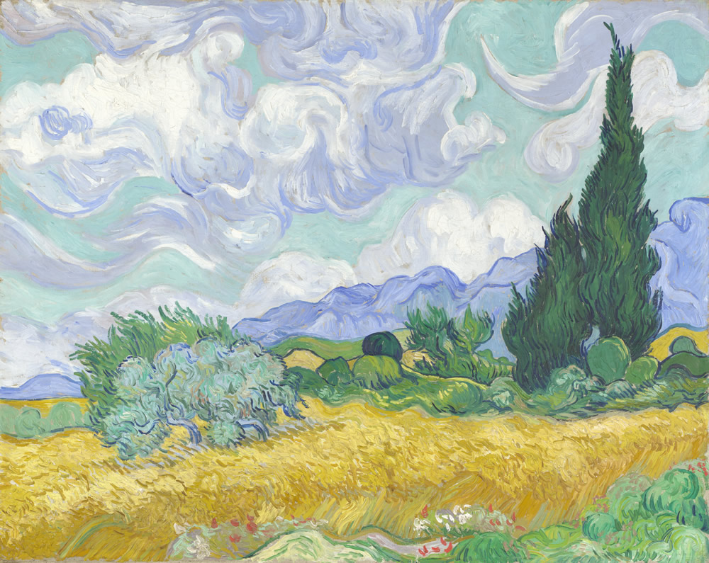 Wheat Field with Cypresses 麦田里的丝柏树