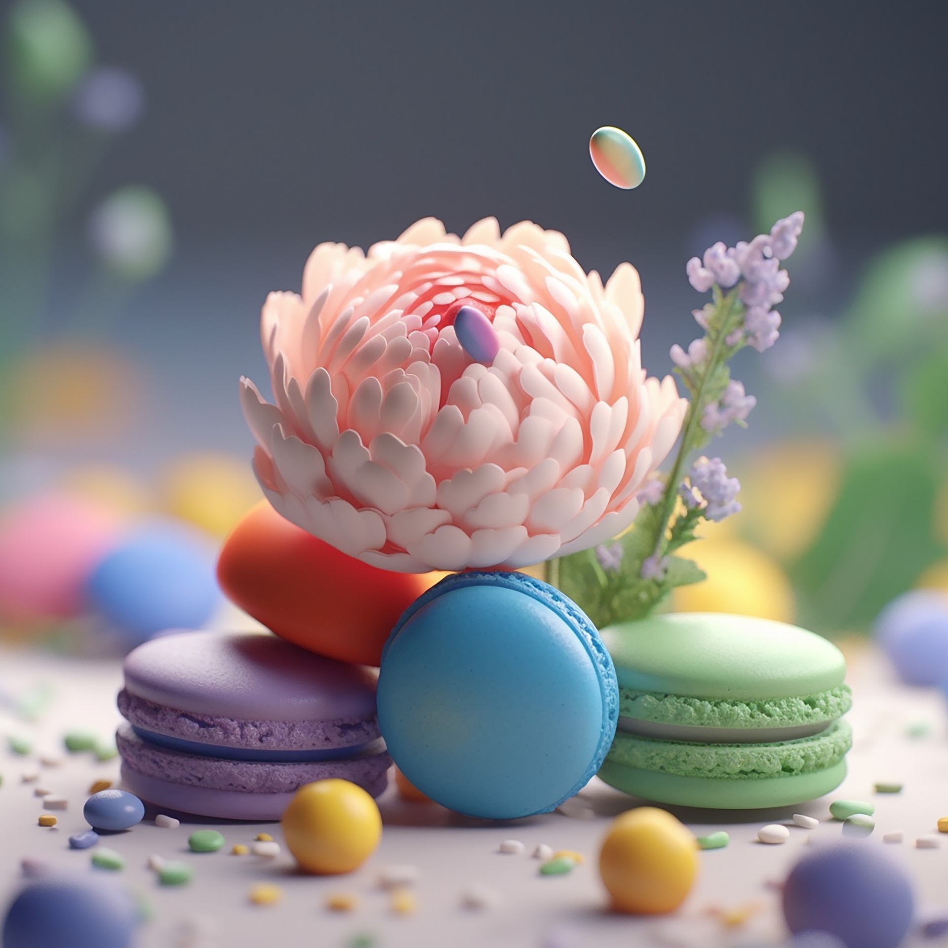 Ai Generated Macaron Flower AI生成的马卡龙和花