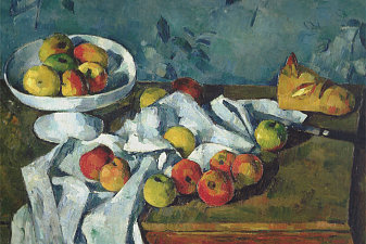 Still life with a fruit dish and apples