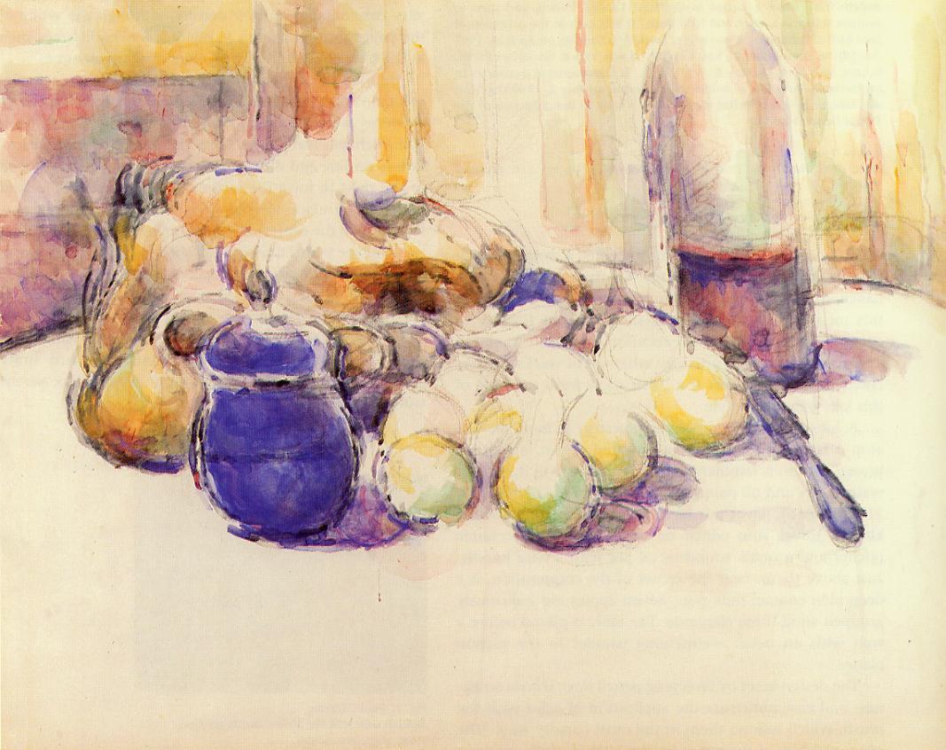 Blue Pot and Bottle of Wine 