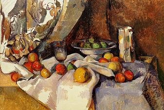 Still Life Post, Bottle, Cup and Fruit