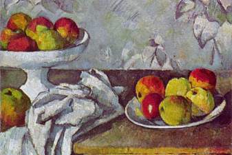 Still life with apples and fruit bowl
