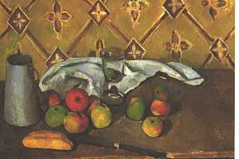 Still life with apples, servettes and a milkcan