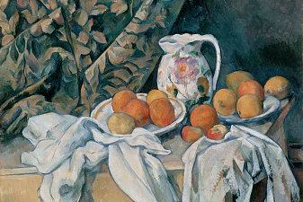 Still Life with Curtain and Flowered Pitcher