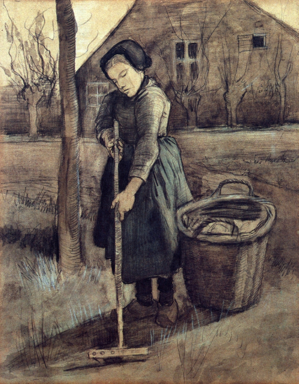A Girl Raking 