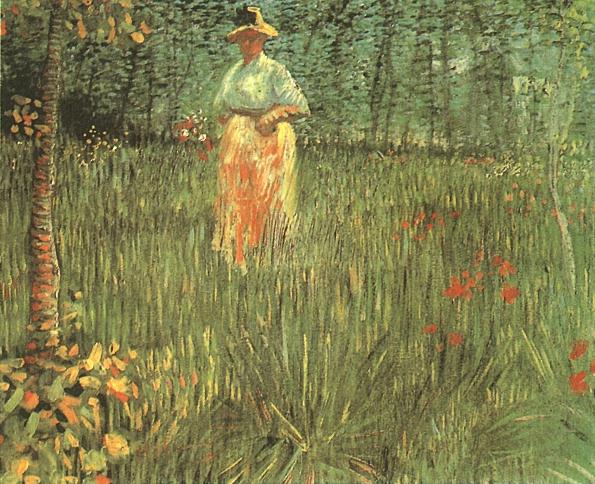 A woman walking in garden 