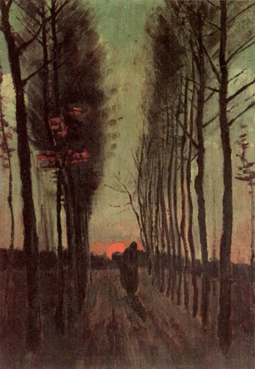 Avenue of Poplars at Sunset 