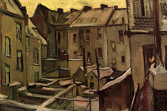 Backyards of Old Houses in Antwerp in the Snow