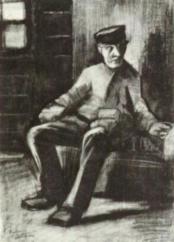 Blind Man Sitting in Interior 
