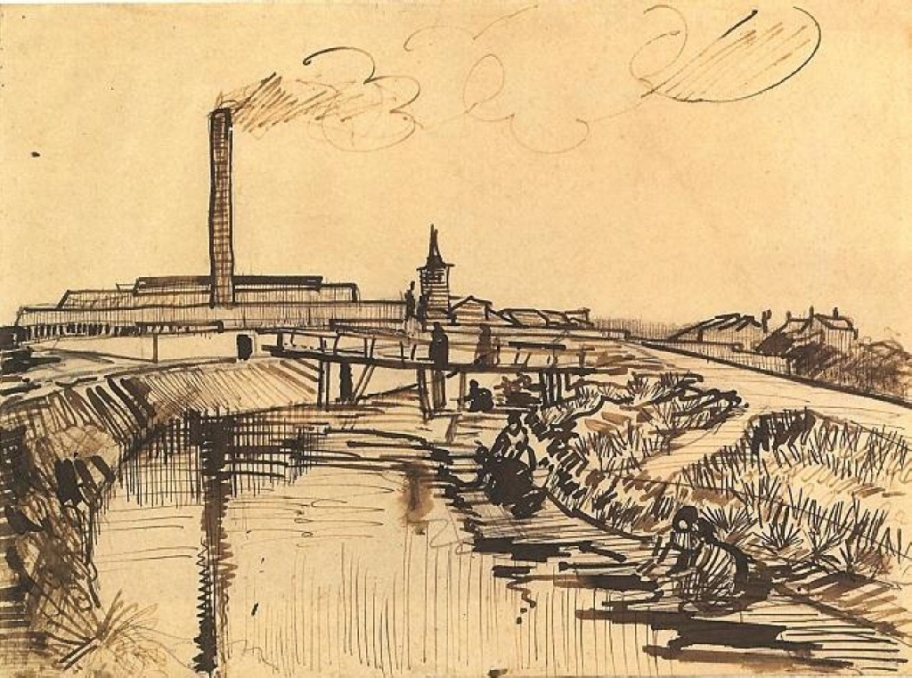 Canal with Bridge and Women Washing 
