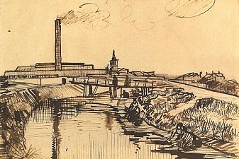 Canal with Bridge and Women Washing