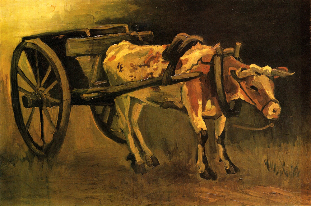 Cart with Red and White Ox 