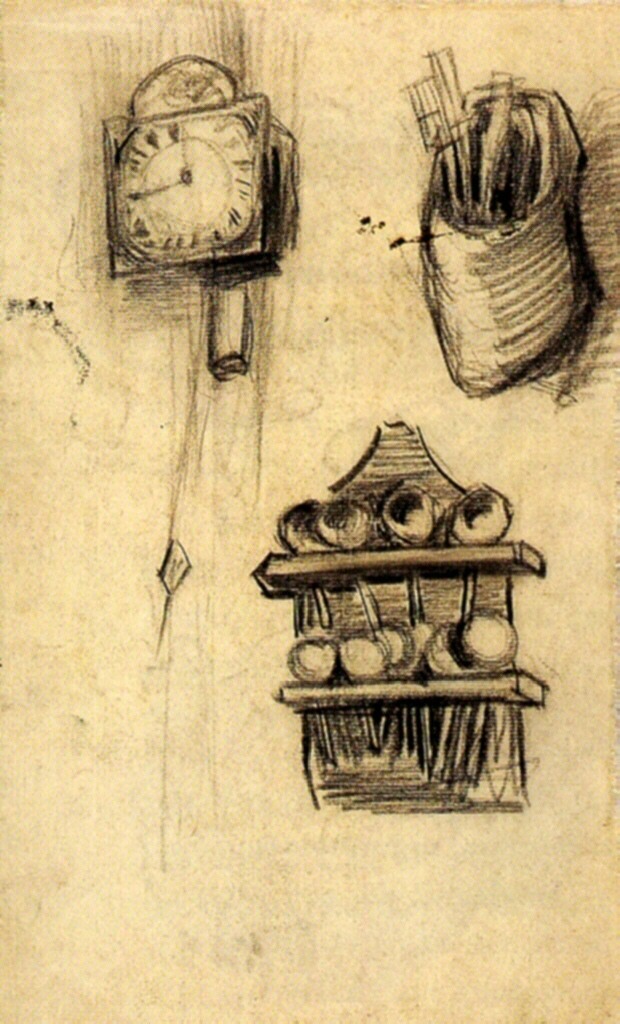 Clock, Clog with Cutlery and a Spoon Rack 