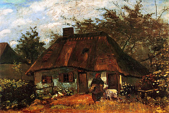 Cottage and Woman with Goat