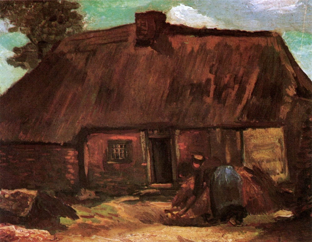 Cottage with Peasant Woman Digging 