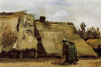 Cottage with Woman Digging