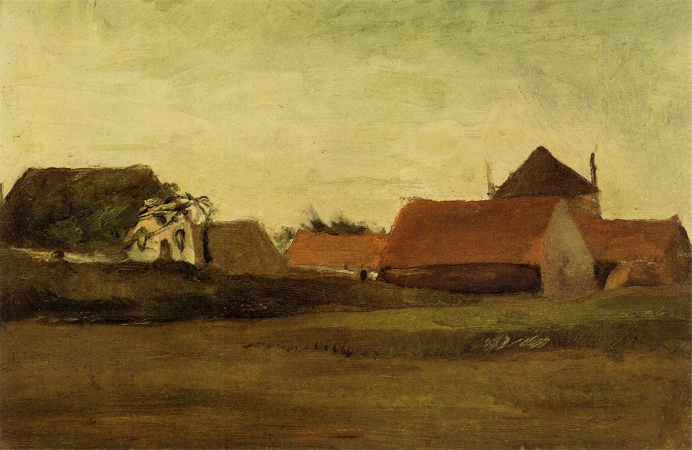 Farmhouses in Loosduinen near The Hague at Twilight 