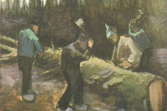 Four Men Cutting Wood