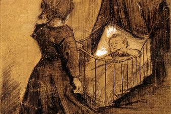 Girl Kneeling by a Cradle