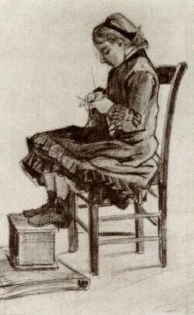Girl Sitting, Knitting 