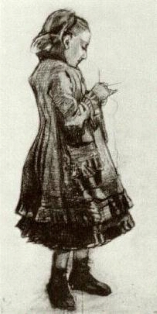 Girl Standing, Knitting 