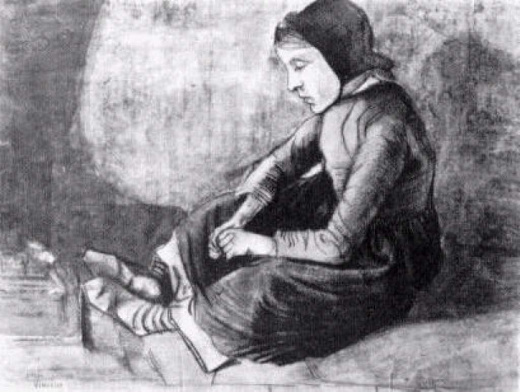 Girl with Black Cap Sitting on the Ground 