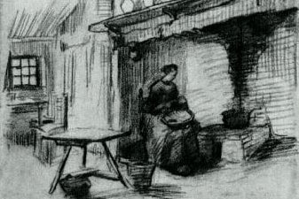 Interior with Peasant Woman Sitting near the Fireplace