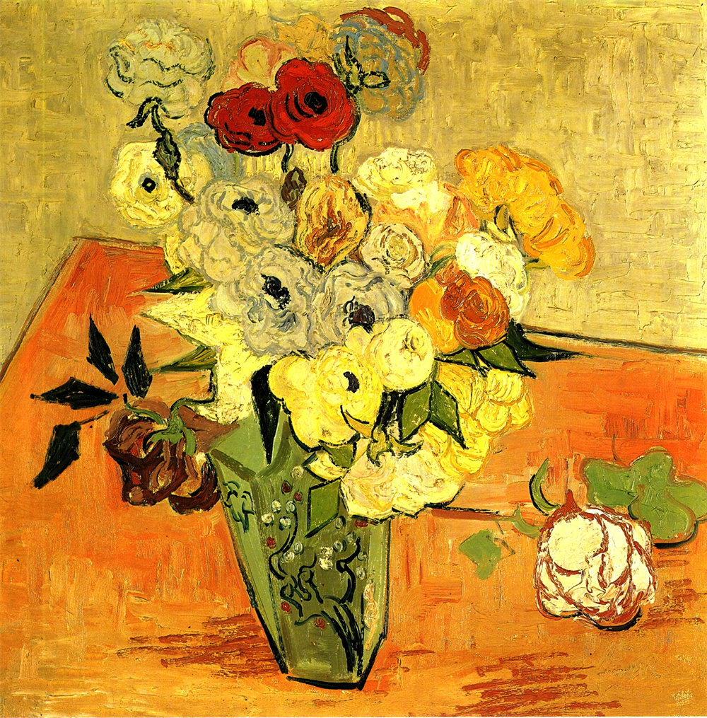 Japanese Vase with Roses and Anemones 