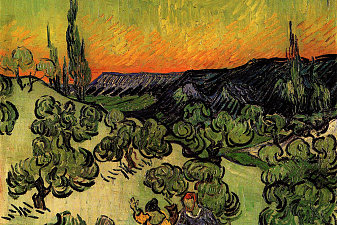 Landscape with Couple Walking and Crescent Moon